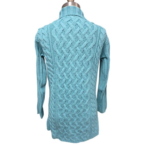 Aran Crafts Ireland Merino Wool Zip Sweater Aqua Pockets Snap Collar M NWOT - Picture 5 of 8